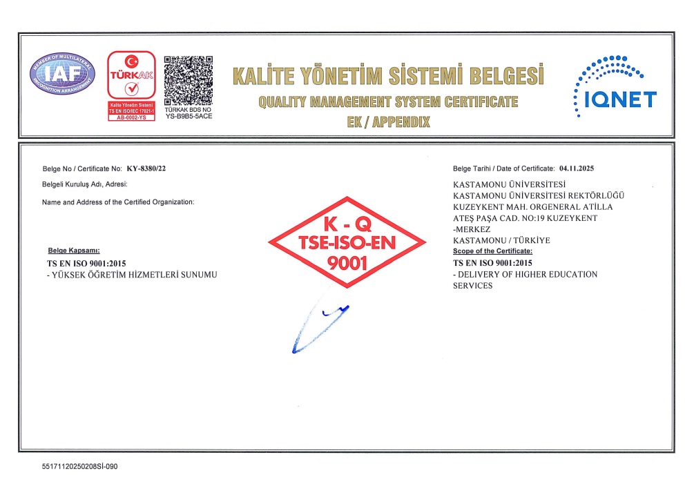 Üniversitemiz TS EN ISO 9001:2015 Kalite Yönetim Sistemi Belgesini Yeniledi ve IQNET Sertifikası Almaya Hak Kazandı
