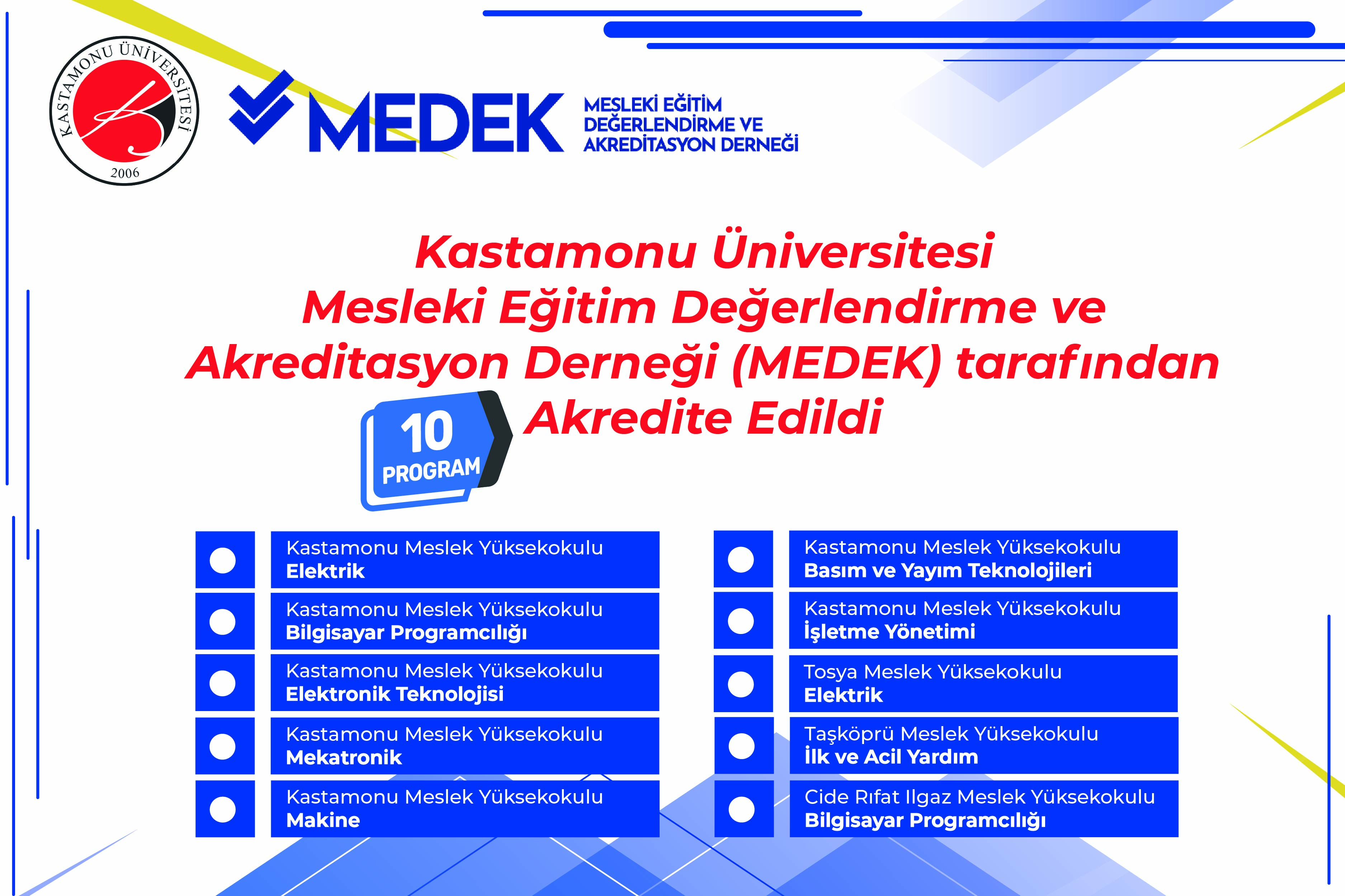 Kastamonu Üniversitesi MYO Programlarından Akreditasyon Başarısı: Programlarımız MEDEK Tarafından Akredite Edildi
