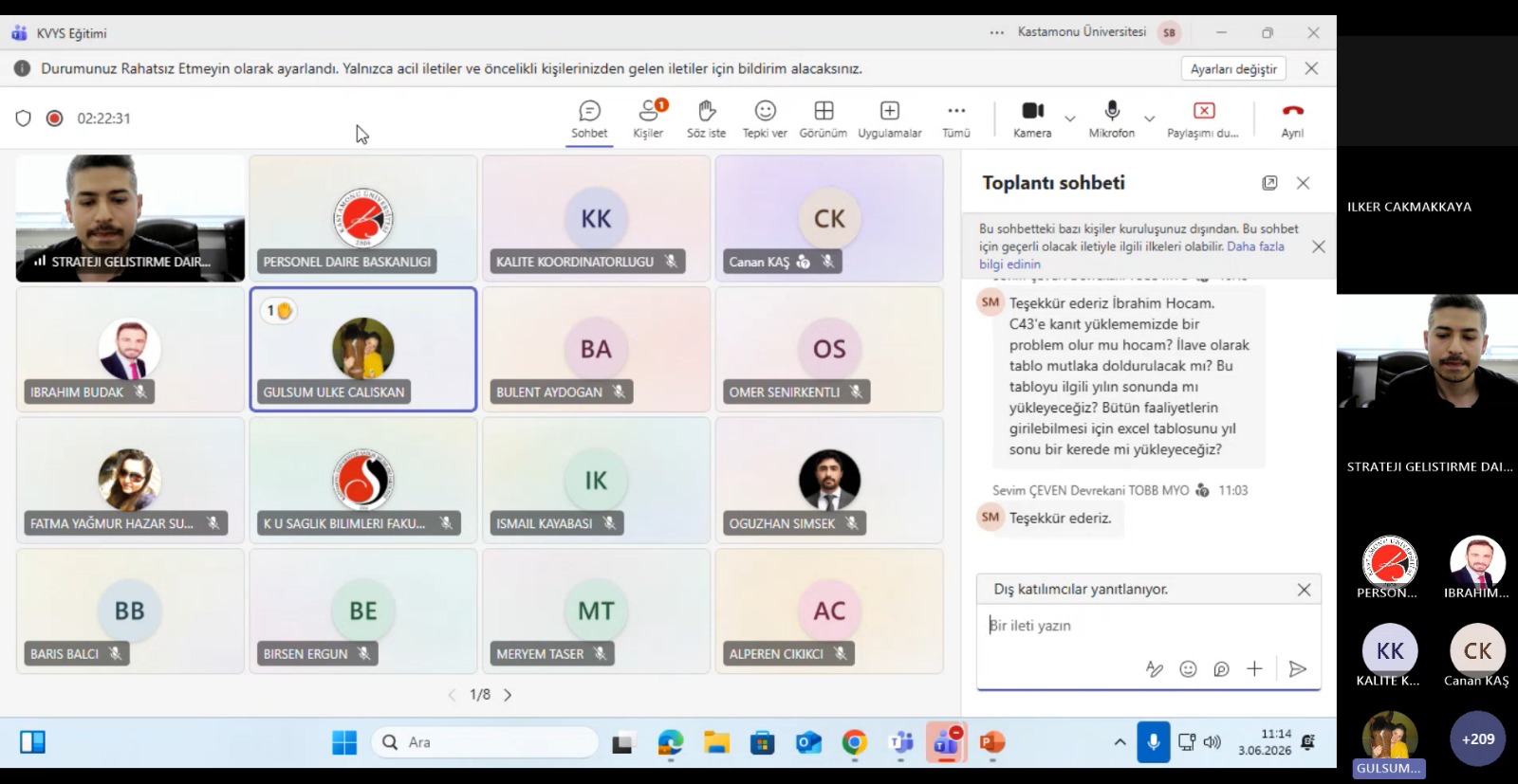 Ünivesite Geneli KVYS Eğitimi Gerçekleştirildi.